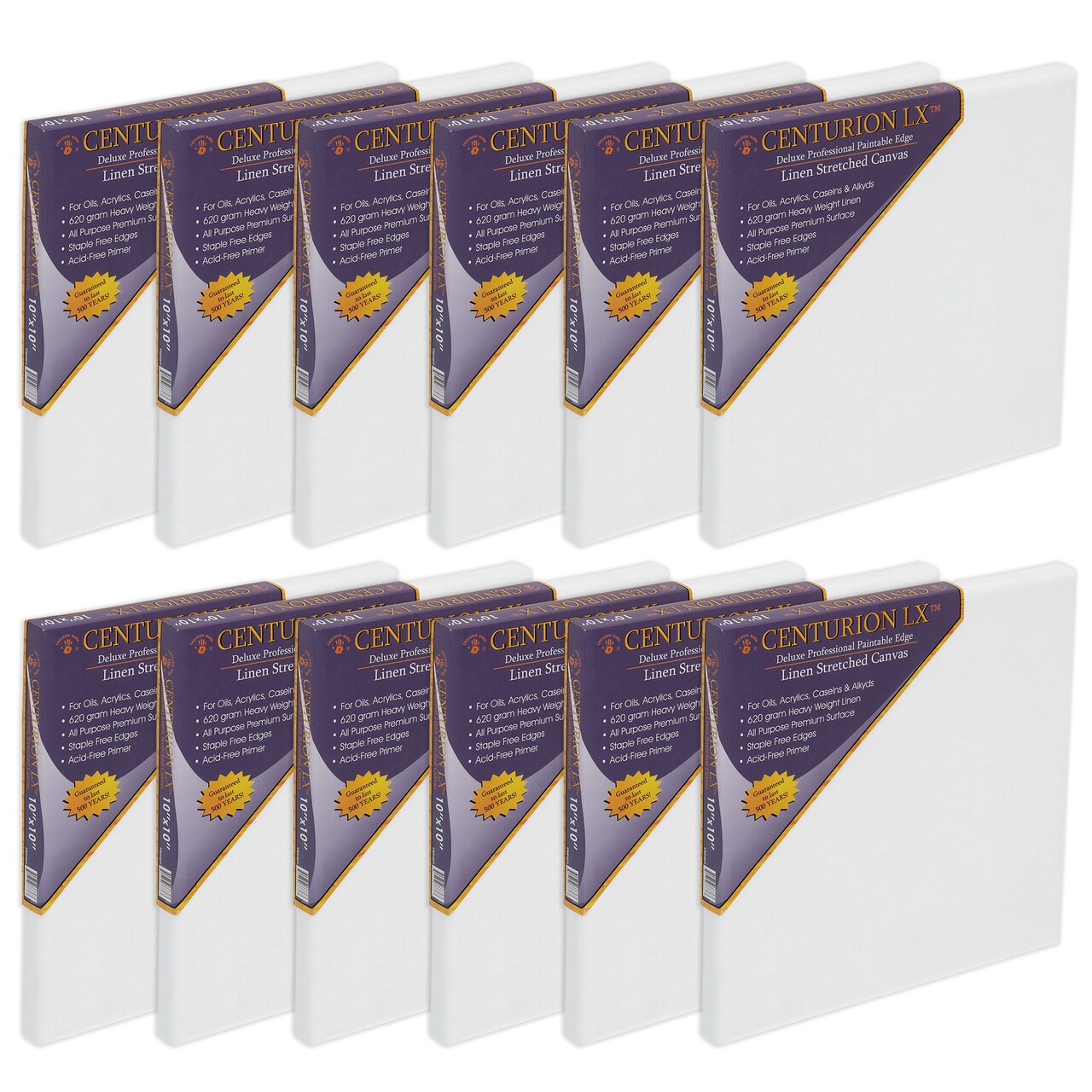 Centurion LX Acrylic Triple Primed Linen Stretched Canvas for Painting, 3/4" Deep, 12 Pack - Acid-Free 11 oz Linen Canvas For Artists, Beginners, Professionals - Universally Primed